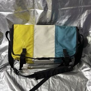 Vintage Timbuk2 Messenger Laptop Bag 18" White Yellow Teal Medium Size ***READ